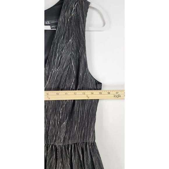 A|X Armani Exchange Dress Womens 6 Black Gray Fit Flare Ruffled V Neck Cocktail - Picture 14 of 16
